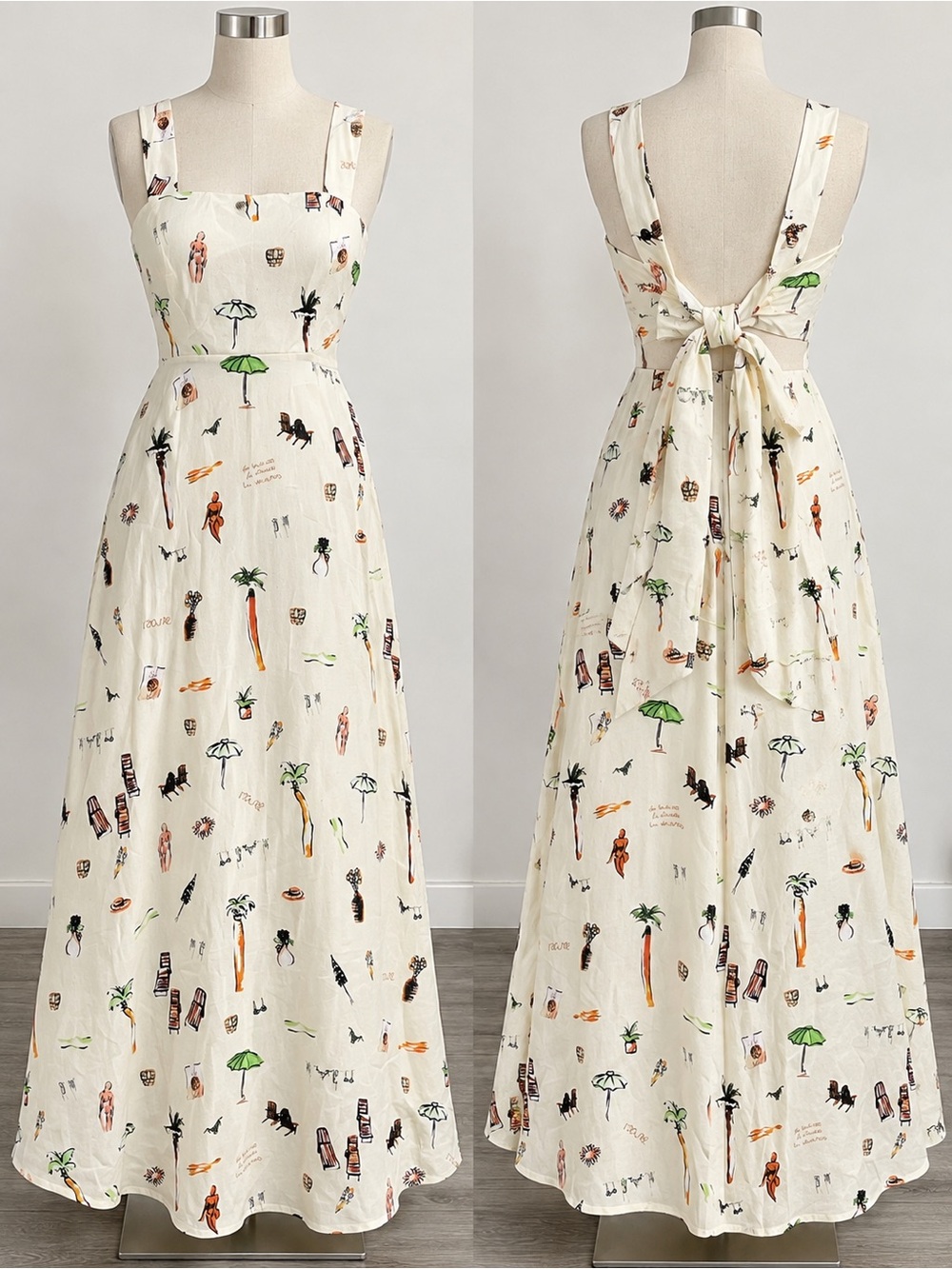 Commense Cream Maxi Dress with Tropical Print